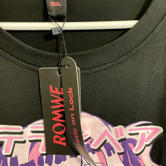 Sz 3XL ROMWE Anime Plus Figure & Bear Print Drop Shoulder Tee - Picture 6 of 6